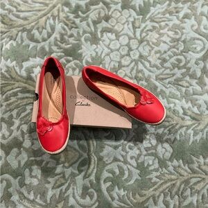 Clarks Red Leather Slip-On Shoes